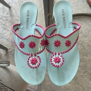 Jack Rogers Women's Georgica Jelly Sandals Aqua + Pink Size 10 M